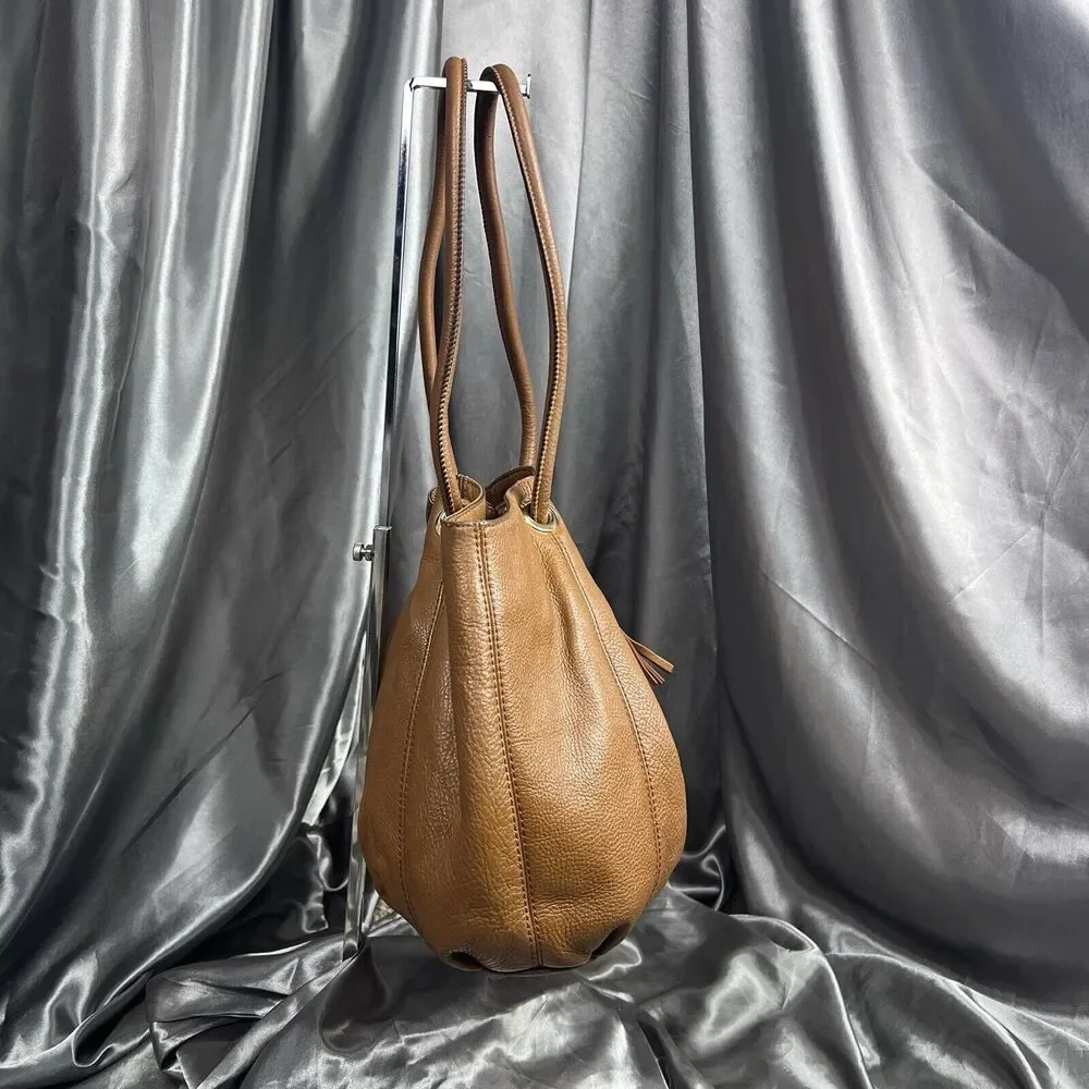 Michael Kors Astor Ring Handbag Camel Brown Tassel MK Purse Pebbled Leather Hobo